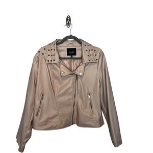 Pastel Pink Studded leather Jacket XL
